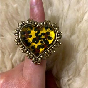 Betsy Johnson Adjustable Leopard Print Heart Ring